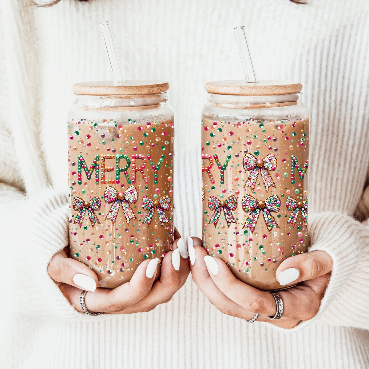 Christmas gifts under $20 Merry sequin glass tumbler
Holiday coquette bow coffee cup bamboo lid straw
Secret Santa gifts sparkly Merry glass cup 17oz - Christmas sequin coquette bow coffee tumbler bamboo lid"